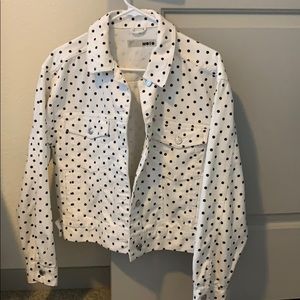 white polka dot denim jacket